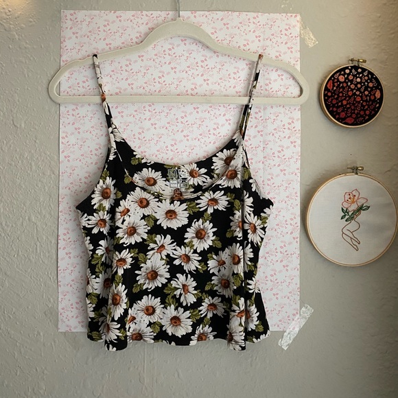 Black Flowered Printed Spaghetti Top - Picture 1 of 4